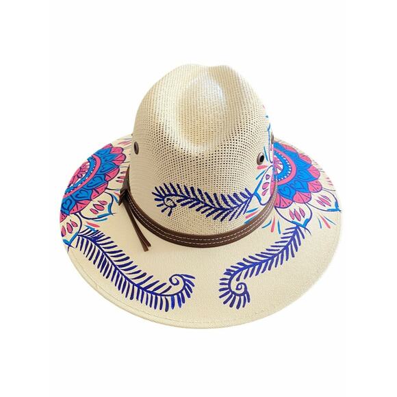 MEXICAN Artisanal Hat HandPainted Fedora Mandala Sombrero Panama Bohemian Medium
